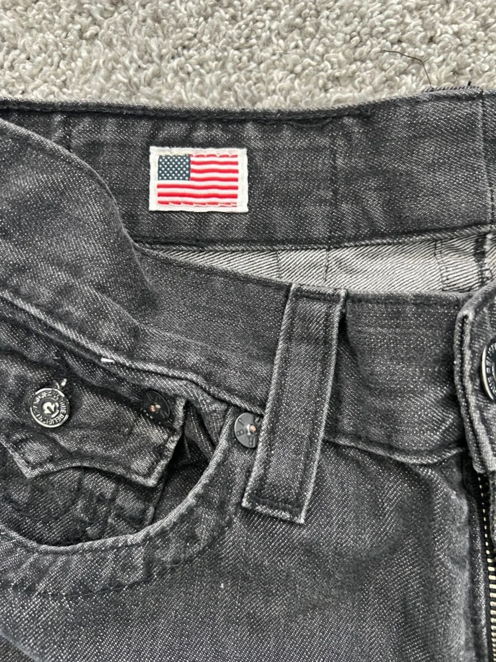 True Religion Men’s Ricky Straight Black Denim Jeans Flap Pockets - Size 34